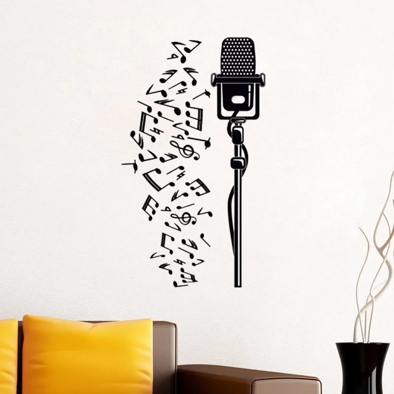 Creative Musical Notes Microphone Wall Stickers Home Decor Art Vinyl Removable DIY Room Decoration Murals Poster | Дом и сад