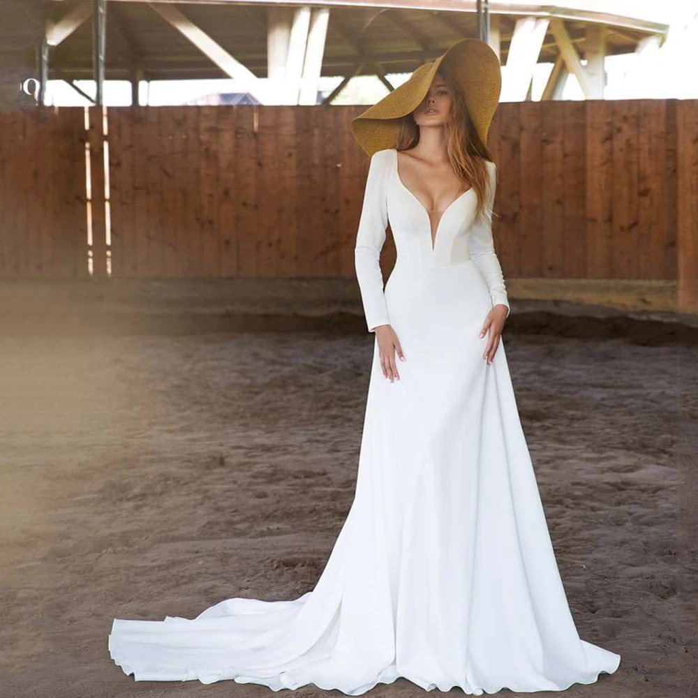 Elegant A-Line Wedding Dress Deep V-neck Chiffon Backless Full Sleeve Court Train Bohemian Bridal Gowns 2021 Vestido De Noiva
Elegant A-Line Wedding Dress Deep V-neck Chiffon Backless Full Sleeve Court Train Bohemian Bridal Gowns 2021 Vestido De Noiva