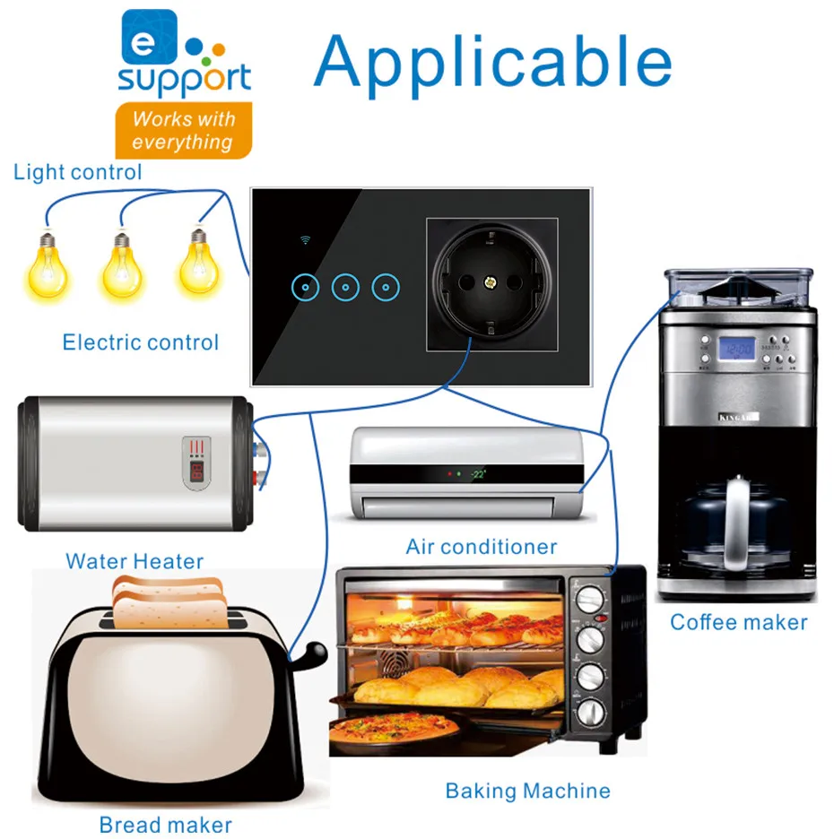 1/2/3 Gang Smart WiFi Touch Switch EU Standard Socket APP Remote Control Timer Function Work with Google Home Alexa eWeLink 
1/2/3 Gang Smart WiFi Touch Switch EU Standard Socket APP Remote Control Timer Function Work with Google Home Alexa eWeLink
