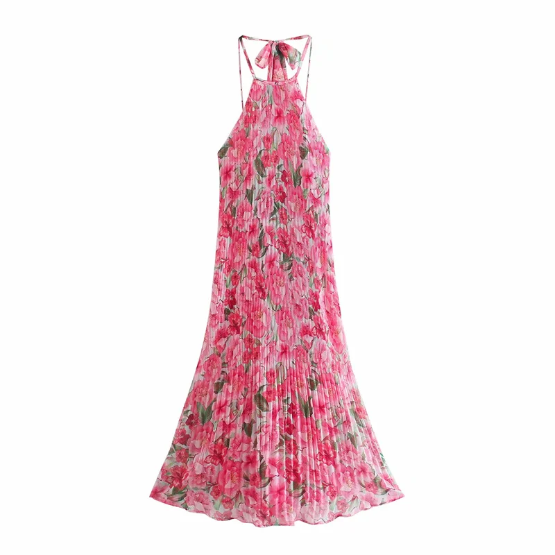 Vogue Sweet Woman Pink Flower Halter Long Dress Tide Summer Casual Ladies Backless Beach Dresses Female Chic Print Tank Dresses
Vogue Sweet Woman Pink Flower Halter Long Dress Tide Summer Casual Ladies Backless Beach Dresses Female Chic Print Tank Dresses