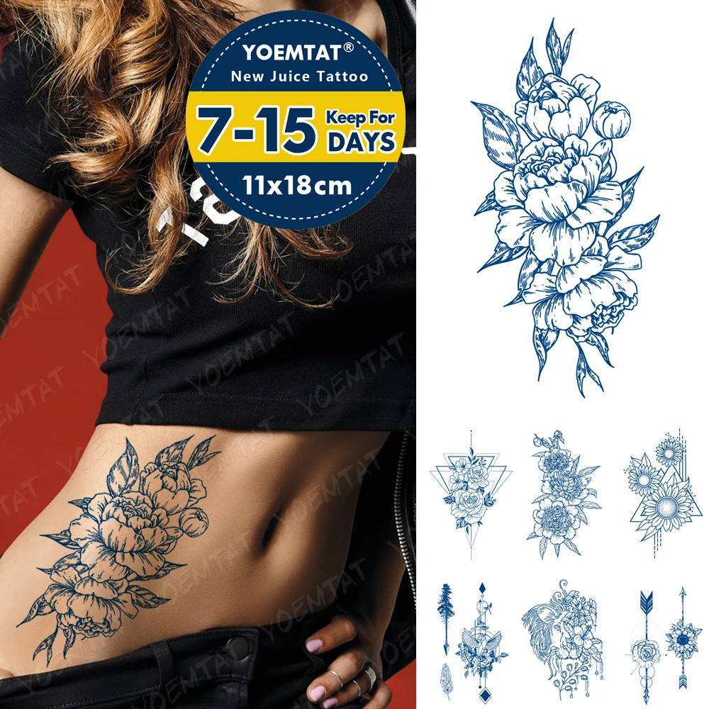 

Juice Lasting Ink Tattoos Body Art Waterproof Temporary Tattoo Sticker Line Flowers Peony Tatoo Arm Fake Rose Bird Tatto Women