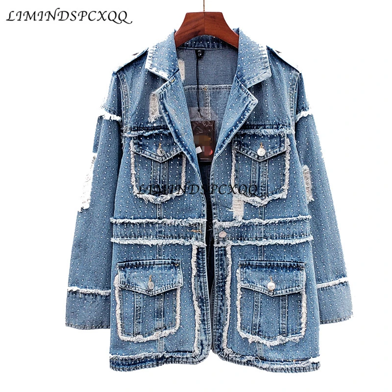 Европейская джинсовая куртка для женщин, модные бриллиантовые пальто, винтажная рваная джинсовая куртка с длинным воротником, женская одежда, chaquetas mujer
Европейская джинсовая куртка для женщин, модные бриллиантовые пальто, винтажная рваная джинсовая куртка с длинным воротником, женская одежда, chaquetas mujer