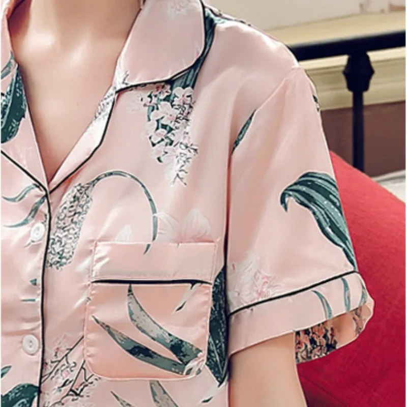 Pajama Sets Women Summer Printed Elegant Korean Style Silk Chic Fashion Turn Down Collar Casual Sleepwear Womens Pyjamas Ulzzang
Pajama Sets Women Summer Printed Elegant Korean Style Silk Chic Fashion Turn Down Collar Casual Sleepwear Womens Pyjamas Ulzzang