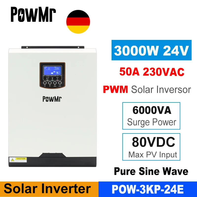Гибридный солнечный инвертор POWMR 3 кВт, 24 В, 230 В, инвертор немодулированного синусоидального сигнала с ШИМ 50A, контроллер солнечной панели вн...
Гибридный солнечный инвертор POWMR 3 кВт, 24 В, 230 В, инвертор немодулированного синусоидального сигнала с ШИМ 50A, контроллер солнечной панели вн...