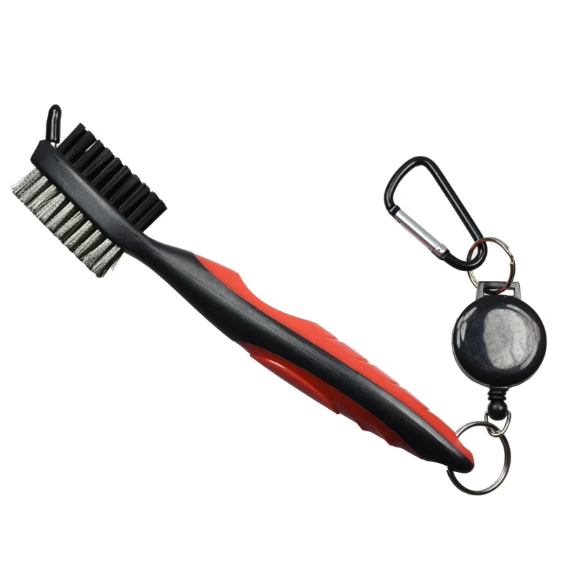 

2 Sided Golf Club Brush Club Groove Cleaner 2 Ft Retractable Aluminum Carabiner H053