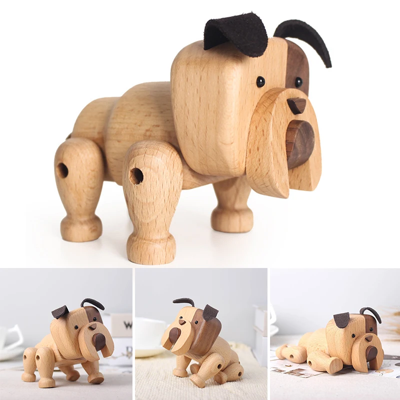 

Nordic Wooden Dog Handmade Figures Walnut Lovely Puppy Toys With Movable Joint Home Decoration Desktop Ornament Hogard