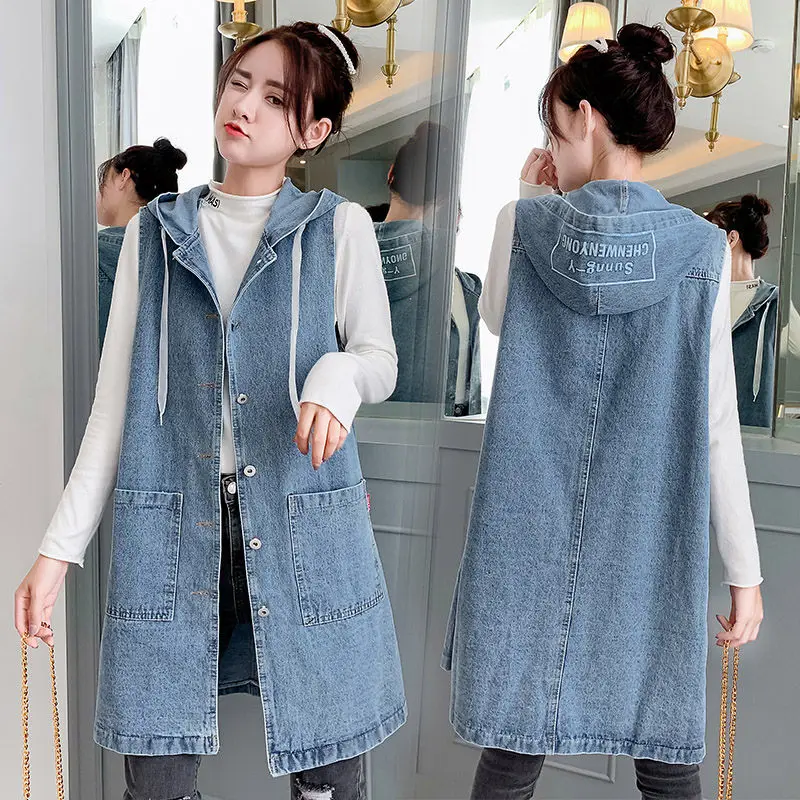 Sleeveless Spring Autumn Mid-length Windbreaker Loose Wild Hooded Denim Vest Large Size Women's Waistcoat Jeans Shirt Top r203
Sleeveless Spring Autumn Mid-length Windbreaker Loose Wild Hooded Denim Vest Large Size Women's Waistcoat Jeans Shirt Top r203