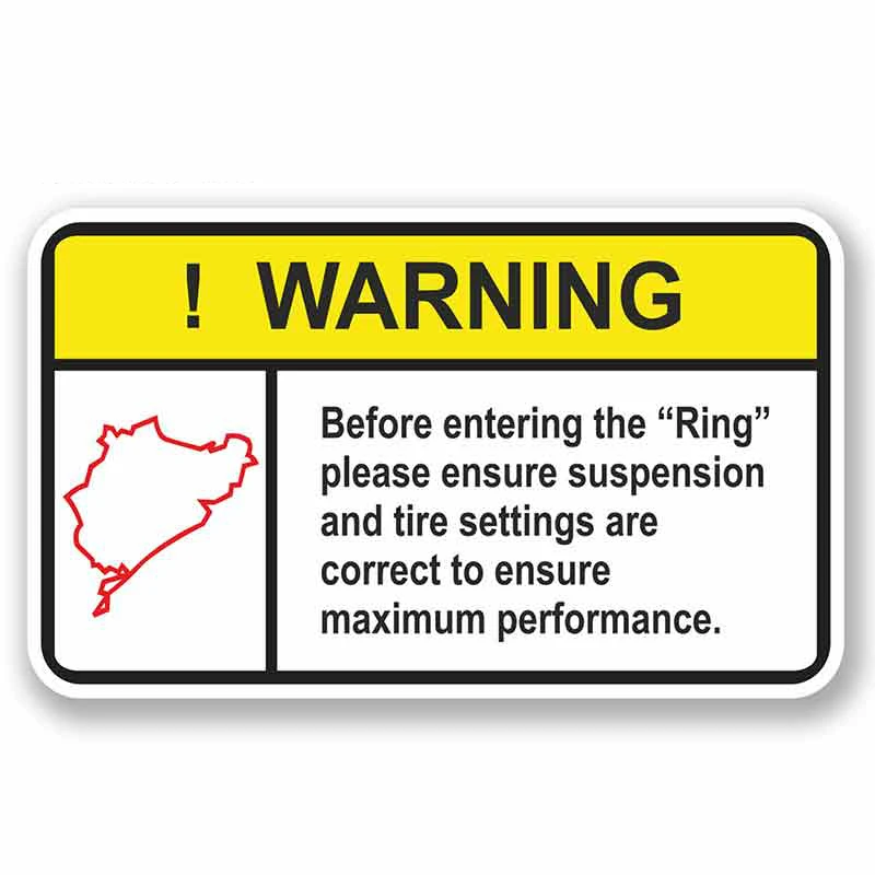 A-0466 Nurburgring Warning Personality Car Stickers PVC Auto Motorcycle Sunscreen Waterproof No Fading Creativity Decals Decor
A-0466 Nurburgring Warning Personality Car Stickers PVC Auto Motorcycle Sunscreen Waterproof No Fading Creativity Decals Decor