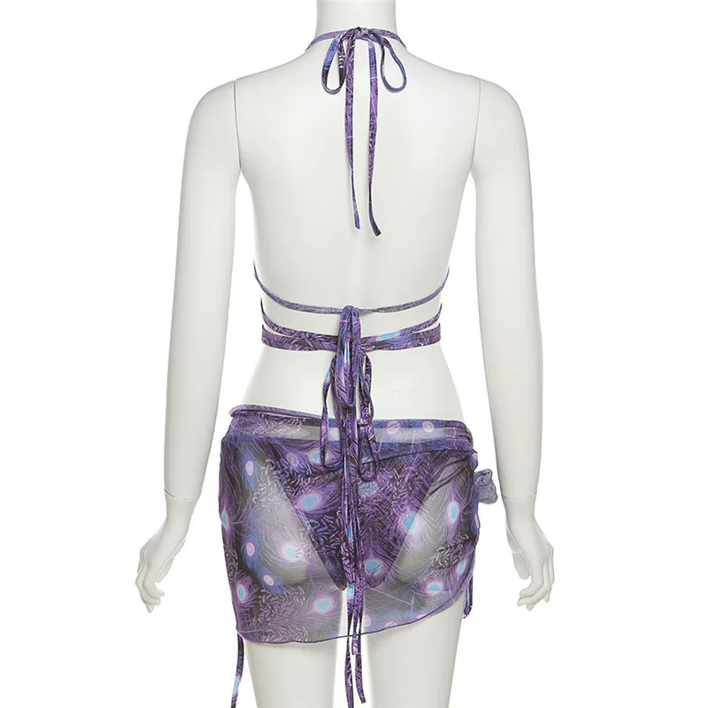 FORERUN Sexy Bandage Cropped Halter Top and Underpants and Mesh Mini Skirts Printed 3pcs Matching Sets Summer Vacation Outfits
FORERUN Sexy Bandage Cropped Halter Top and Underpants and Mesh Mini Skirts Printed 3pcs Matching Sets Summer Vacation Outfits