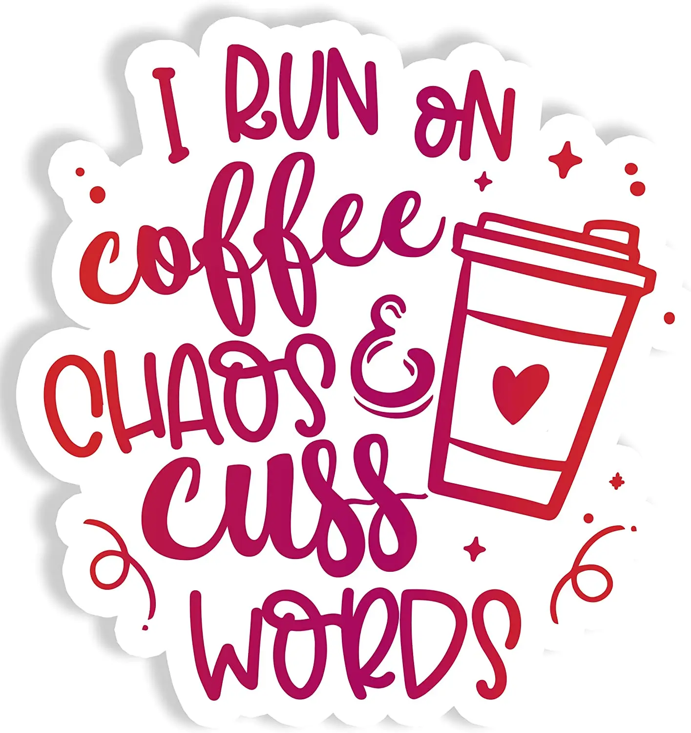 United by Color I Run On Coffee Chaos and Cuss Words Car Decals for Women Coffee Cup Decal Used for Laptop Water Bottle Wall
United by Color I Run On Coffee Chaos and Cuss Words Car Decals for Women Coffee Cup Decal Used for Laptop Water Bottle Wall