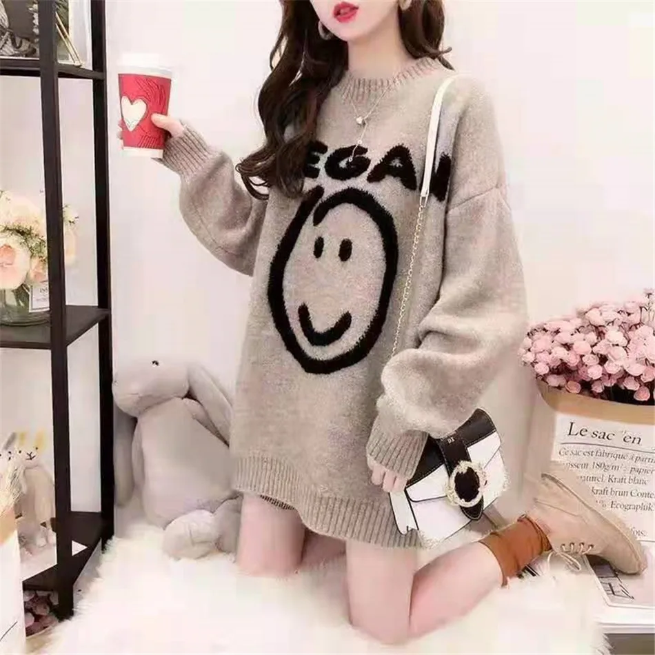 Autumn Winter Women Mid-Length Lazy Style Smiley Pullover All-Match Korean Knitting Warm Sweater Top TT0944
Autumn Winter Women Mid-Length Lazy Style Smiley Pullover All-Match Korean Knitting Warm Sweater Top TT0944