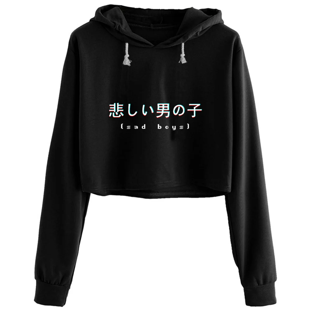 Sad Boys Japanese Text Aesthetic Vaporwave Crop Hoodies Women Korean Y2k Kawaii Goth Pullover For Girls
Sad Boys Japanese Text Aesthetic Vaporwave Crop Hoodies Women Korean Y2k Kawaii Goth Pullover For Girls