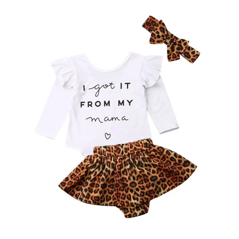 3PCS/Set Girl Clothes Ruffle Tops Long Sleeve Romper + Leopard Skirts + Headband Outfits Newborn Baby Toddler Girls Sets 0-24M 
3PCS/Set Girl Clothes Ruffle Tops Long Sleeve Romper + Leopard Skirts + Headband Outfits Newborn Baby Toddler Girls Sets 0-24M