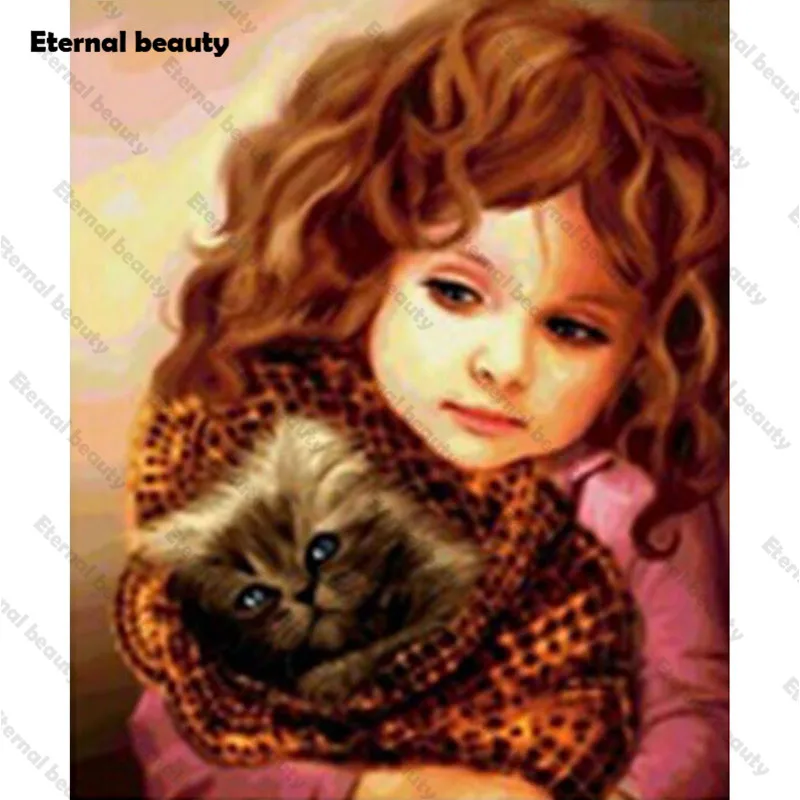 

Алмазная живопись девушка и кот полная квадратная/круглая картина 5D Сделай Сам Алмазная вышивка наборы для вышивки крестиком Мозаика Страз...