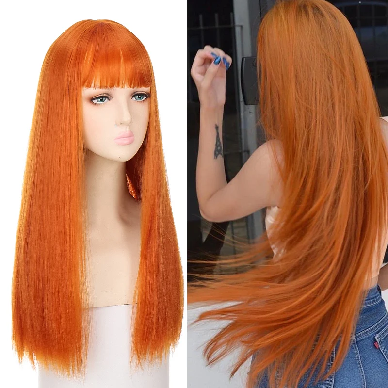 Orange-red long straight hair with bangs synthetic wig women's heat-resistant fiber wig daily wear
Orange-red long straight hair with bangs synthetic wig women's heat-resistant fiber wig daily wear