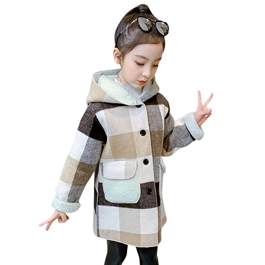 Куртка детская осенне-зимняя в клетку с капюшоном на возраст 6 8 10 12 14 | Детская