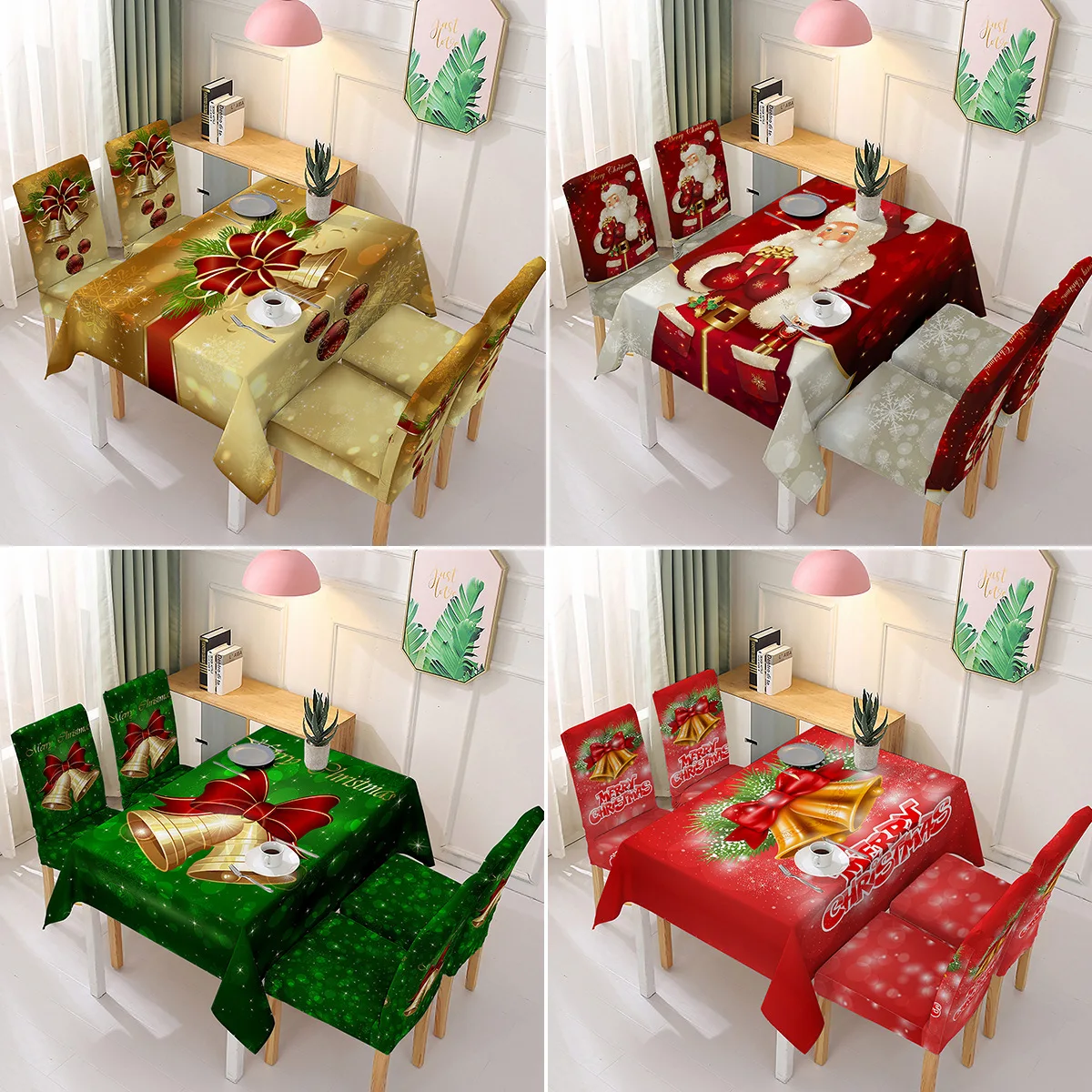 

Toad Xmas Dining Chair Cover Tablecloth Elastic Waterproof Santa Claus Christmas Bells Table Cover Cloth for Party Events Decor