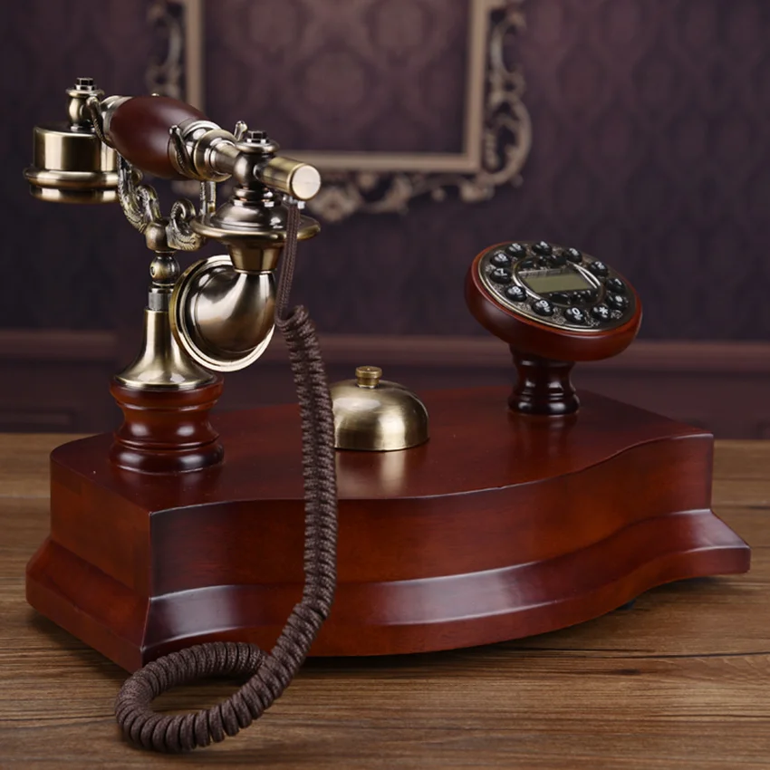 

European Antique Telephone Landline Solid Wood Telephone with Caller ID, Button Dial, Backlit Handsfree, Mechanical Ringtone