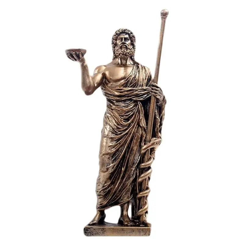 

Greek Medical God Sculpture, Asclepius Medicine Bronze Statue for Home Desktop Decoration