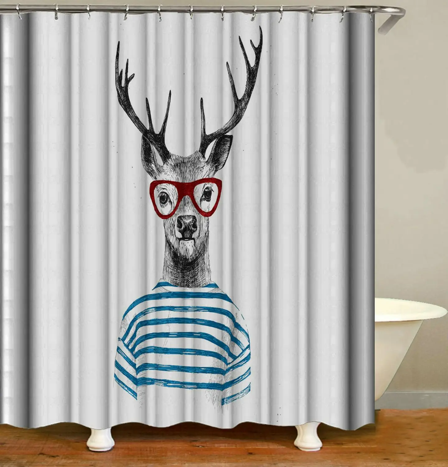 Занавеска для душа с изображением животных, полосатая рубашка, олень, аксессуары для ванной с 12 крючками, водонепроницаемая ткань из полиэс...
Занавеска для душа с изображением животных, полосатая рубашка, олень, аксессуары для ванной с 12 крючками, водонепроницаемая ткань из полиэс...