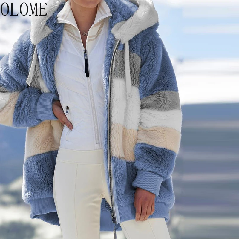 OLOME 2021 Winter Women Plush Coat Fashion Hooded Zipper Jackets Casual Oversized Stitching Plaid Faux Fur Warm jacket
OLOME 2021 Winter Women Plush Coat Fashion Hooded Zipper Jackets Casual Oversized Stitching Plaid Faux Fur Warm jacket
