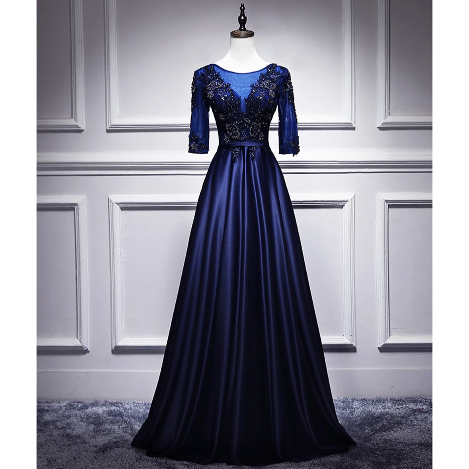 Navy Blue Evening Dresses 2021 Lace Appliques Beading 3/4 Three Quarter Sleeves A Line Scoop Neck Long Floor Length Prom Gowns
Navy Blue Evening Dresses 2021 Lace Appliques Beading 3/4 Three Quarter Sleeves A Line Scoop Neck Long Floor Length Prom Gowns