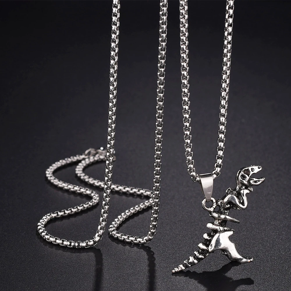 Punk Men's Necklace Gothic Tyrannosaurus Rex Skeleton Dinosaur Pendant Charming Necklace Dragon Bone Metal Collares Jewelry Gift
Punk Men's Necklace Gothic Tyrannosaurus Rex Skeleton Dinosaur Pendant Charming Necklace Dragon Bone Metal Collares Jewelry Gift
