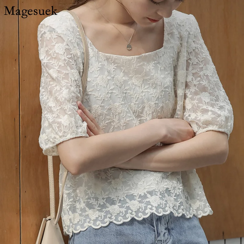 Vintage White Crochet Lace Shirt Women Short Sleeve Square Collar Tops Puff Sleeve Summer Shirts Blusas Mujer De Moda 2021 10219
Vintage White Crochet Lace Shirt Women Short Sleeve Square Collar Tops Puff Sleeve Summer Shirts Blusas Mujer De Moda 2021 10219