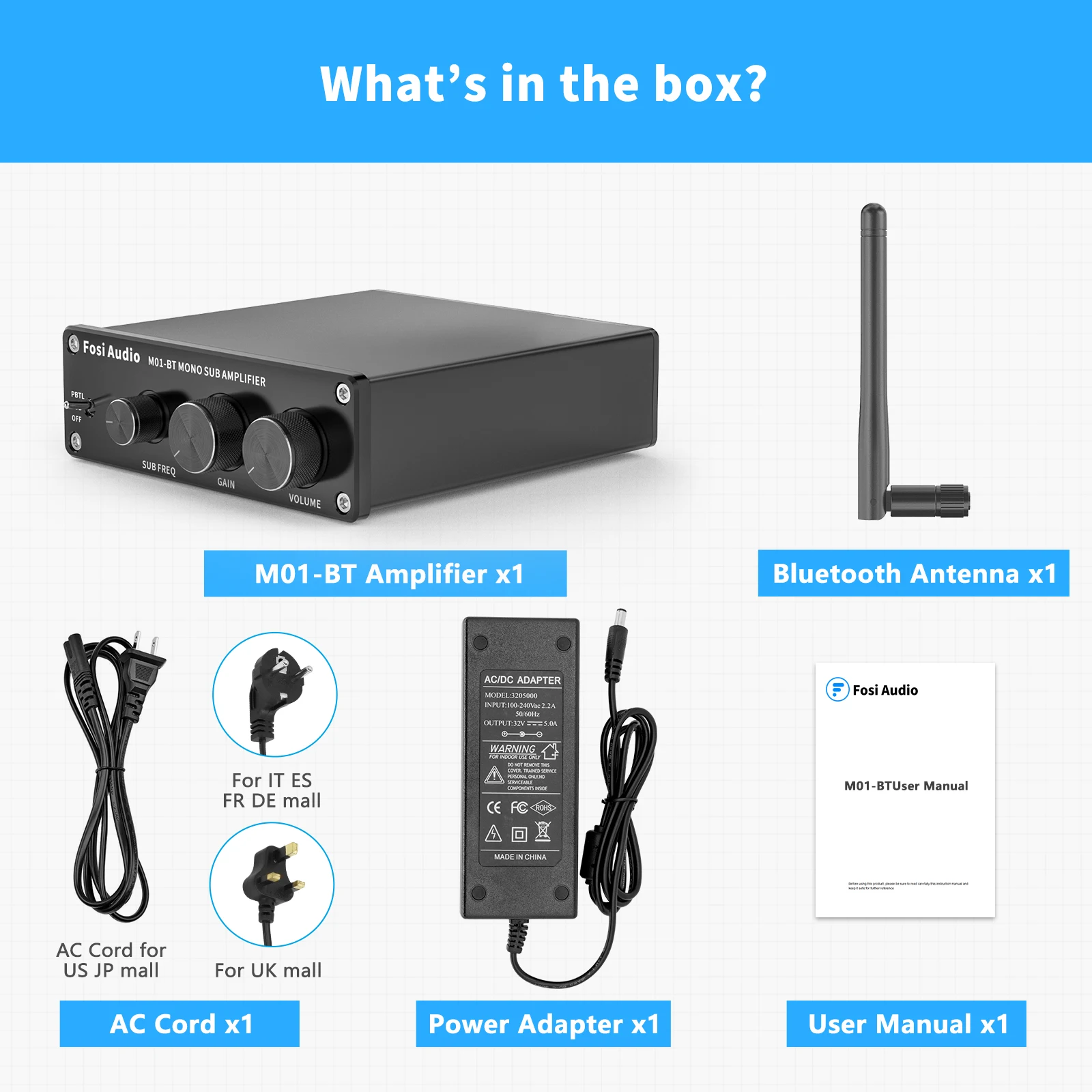 Fosi Audio M01-BT Bluetooth 1 Channel Mono Amplifier HiFi Audio Receiver Power Amp For Home Speakers With 32V Power Supply
Fosi Audio M01-BT Bluetooth 1 Channel Mono Amplifier HiFi Audio Receiver Power Amp For Home Speakers With 32V Power Supply