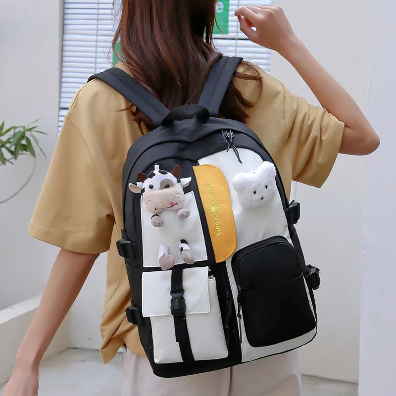 New Waterproof Canvas Women Backpack Female Multi-pocket Contrast Color Travel Bag College Girls Insert Buckle Schoolbags
New Waterproof Canvas Women Backpack Female Multi-pocket Contrast Color Travel Bag College Girls Insert Buckle Schoolbags