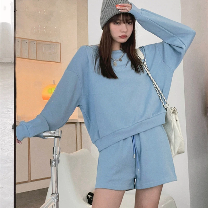 Casual Tracksuits Women Loose Sweatshirt Tops + Lace-up Sports Shorts Sets Leisure 2 Two Piece Set Women Sweatpants Outfits
Casual Tracksuits Women Loose Sweatshirt Tops + Lace-up Sports Shorts Sets Leisure 2 Two Piece Set Women Sweatpants Outfits