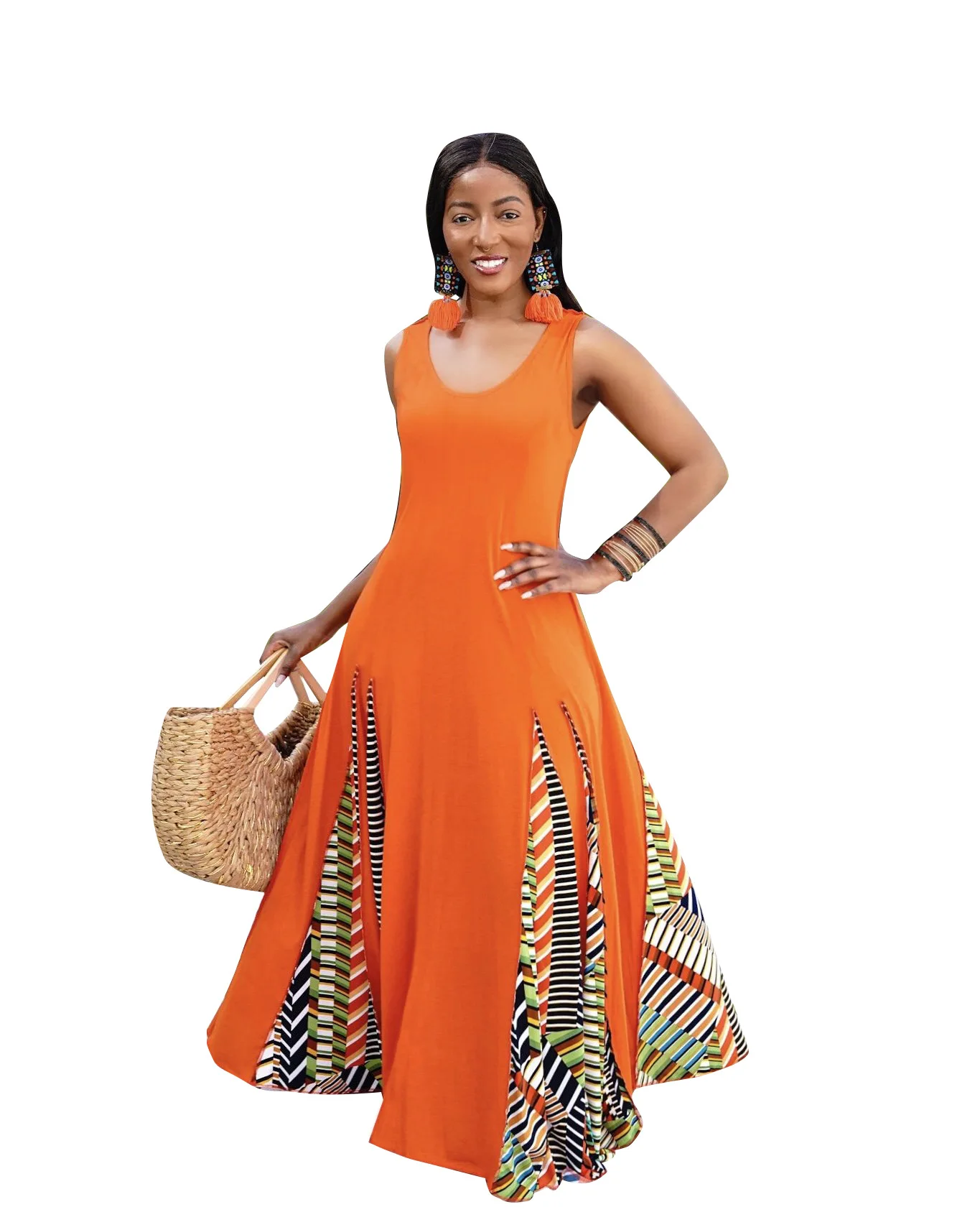 Women's Sleeveless Floor-length Summer Fashion Plain Color Splicing Geometric Print Large Swing Casual Dress
Women's Sleeveless Floor-length Summer Fashion Plain Color Splicing Geometric Print Large Swing Casual Dress