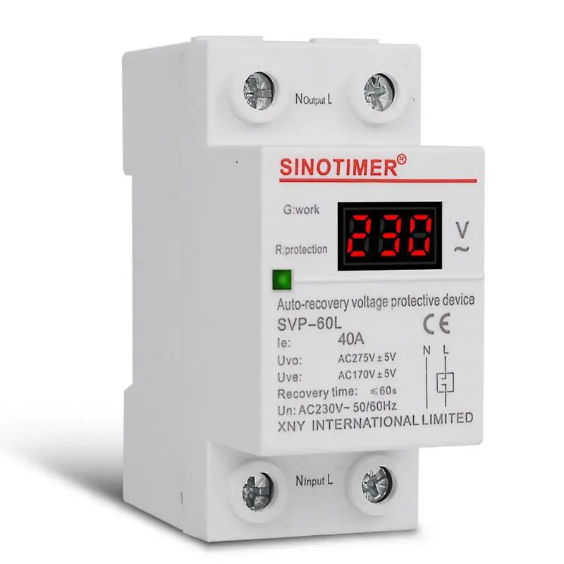 AC 230V 40A LED Din Rail Adjustable Automatic Recovery Over Under Voltage Relay Self-resetting Overvoltage Protective Device
AC 230V 40A LED Din Rail Adjustable Automatic Recovery Over Under Voltage Relay Self-resetting Overvoltage Protective Device