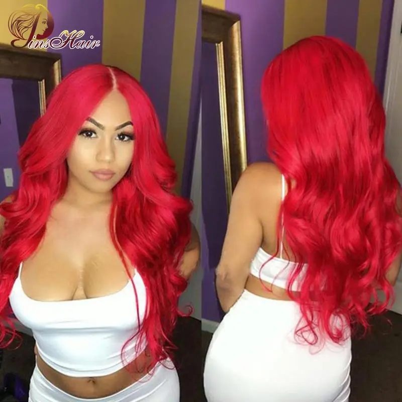 Color Red Lace Front Body Wave Wigs Brazilian Human Hair Pre Plucked 99J 13x4 Wig For Women Remy | Шиньоны и парики