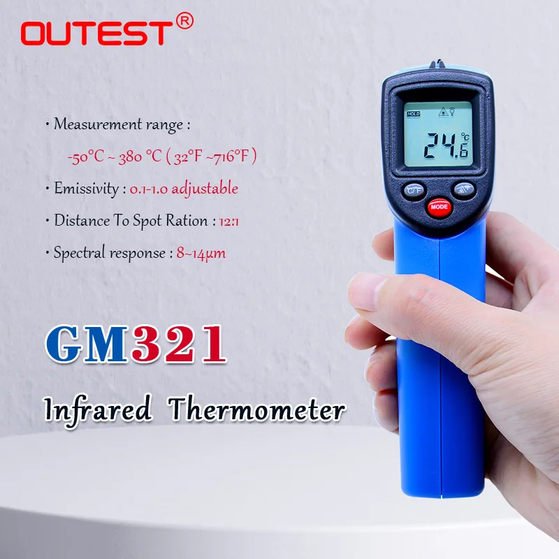 Digital Laser Non Contact Infrared Thermometer Gun GM321 -50~380C (-58~716F) 0.1-1.0 Adjustable IR Laser Point Gun Pyrometer
Digital Laser Non Contact Infrared Thermometer Gun GM321 -50~380C (-58~716F) 0.1-1.0 Adjustable IR Laser Point Gun Pyrometer