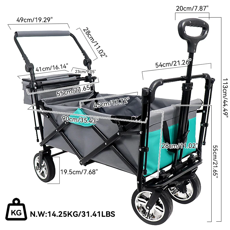 

Garden Carts Load 80kg Heavy-Duty Polyester Garden Utility Wagon Cart With 4 Wheels Foldable Garden Trolley HWC