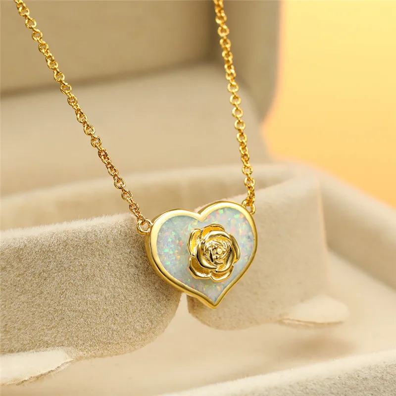 White Blue Fire Opal Heart Pendant Inlay Rose Flower Necklaces For Women Men Creative Jewelry Vintage White Gold Chain Necklace
White Blue Fire Opal Heart Pendant Inlay Rose Flower Necklaces For Women Men Creative Jewelry Vintage White Gold Chain Necklace