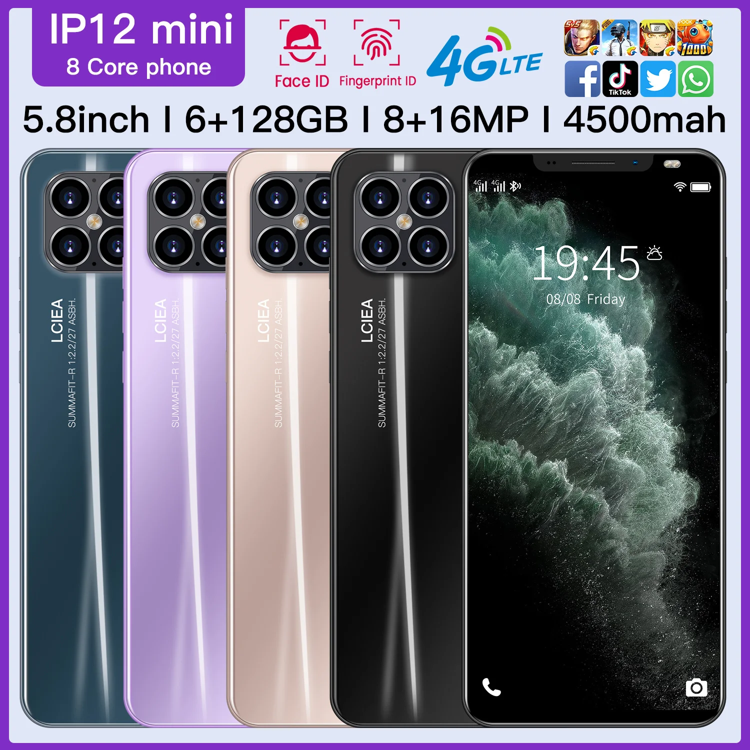 New IP12mini Smartphone 4G 8Core 5.8inch Full Screen Large Memory 6+128G 4500mAh Face and Screen Fingerprint ID Cellphone
New IP12mini Smartphone 4G 8Core 5.8inch Full Screen Large Memory 6+128G 4500mAh Face and Screen Fingerprint ID Cellphone