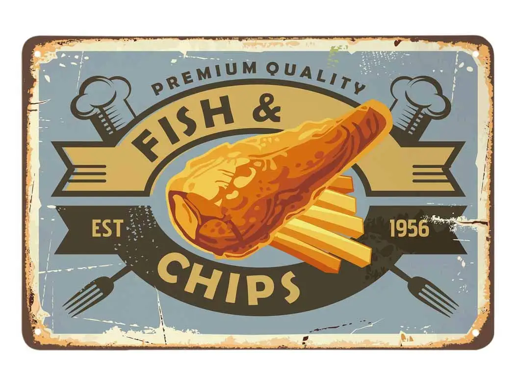 Fish and Chips Tin Sign Vintage Metal Tin Signs for Cafes Bars Pubs Shop Wall Decorative Funny Retro Signs for Men Women
Fish and Chips Tin Sign Vintage Metal Tin Signs for Cafes Bars Pubs Shop Wall Decorative Funny Retro Signs for Men Women