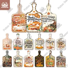 Putuo Decor Thanksgiving Day Small Cutting Board Wood Sign Rustic Plate Pumpkin Hanging Signs Home Living Room Wall Decoration