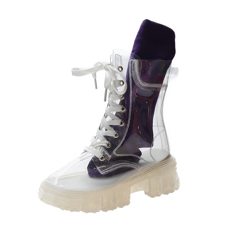 Transparent Rain Boots Women Summer Fashion Non-slip Lace-up Martin Boots Crystal Jelly Shoes Rainning Shoes Woman Botines Mujer 
Transparent Rain Boots Women Summer Fashion Non-slip Lace-up Martin Boots Crystal Jelly Shoes Rainning Shoes Woman Botines Mujer