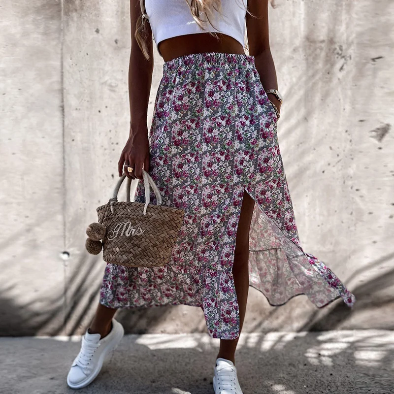 Novel summer design retro floral pleated skirt elegant women split a sweet line skirt
Novel summer design retro floral pleated skirt elegant women split a sweet line skirt