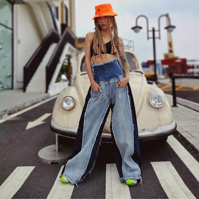 Fashion hot selling Hip-Hop jeans women's high waist loose wide-leg color patchwork trousers color contrasted novel pants
Fashion hot selling Hip-Hop jeans women's high waist loose wide-leg color patchwork trousers color contrasted novel pants