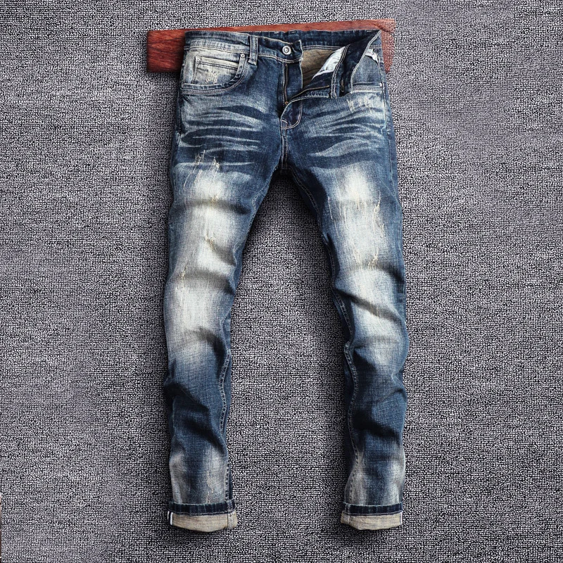 Italian Style Fashion Men Jeans Retro Blue Elastic Slim Fit Scratch Ripped Jeans Men Vintage Designer Casual Plain Denim Pants
Italian Style Fashion Men Jeans Retro Blue Elastic Slim Fit Scratch Ripped Jeans Men Vintage Designer Casual Plain Denim Pants