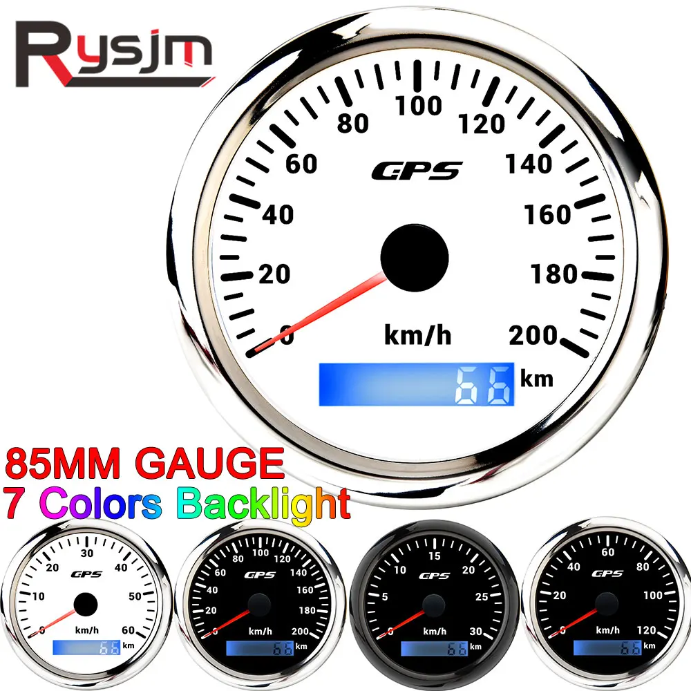 

30 60 120 200 km/h GPS Speedometer Odometer 85mm Speed Gauge With GPS Antenna For Marine Boat Car ATV Truck 7 Colors Backlight