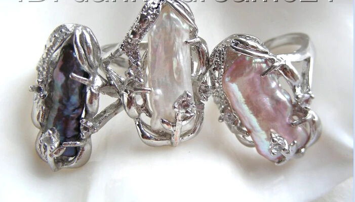 +++ shipping> >>&gtwonderful 3piece 20mm white pink black BIWA freshwater pearls rings | Украшения и аксессуары
