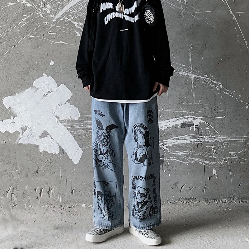Cartoon Printed Jeans Men's BF Harajuku Fashion Brand Street Casual Fashion graffiti loose blue jeans KZ559
Cartoon Printed Jeans Men's BF Harajuku Fashion Brand Street Casual Fashion graffiti loose blue jeans KZ559
