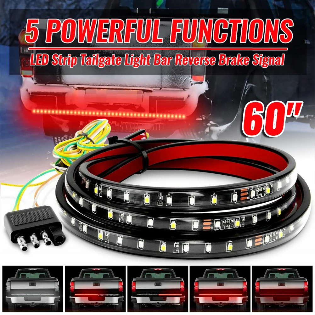 60" Truck Tailgate LED Strip Light Bar Triple Row 5-Function With Reverse Brake Turn Signal For Chevy Ford Dodge Truck
60" Truck Tailgate LED Strip Light Bar Triple Row 5-Function With Reverse Brake Turn Signal For Chevy Ford Dodge Truck