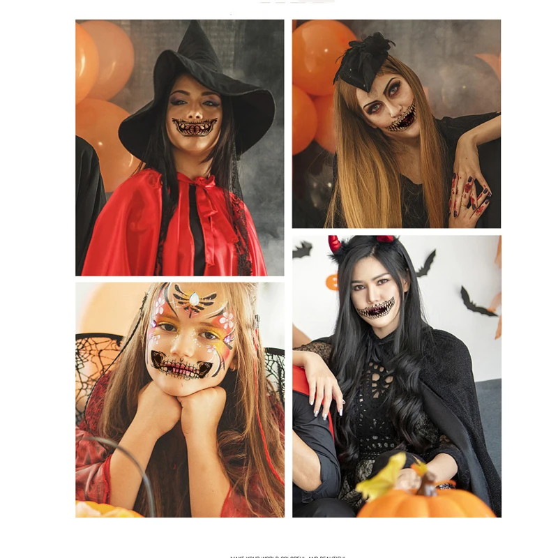 Halloween Mouth Teeth Face Sticker Tattoo Waterproof Dark Wind Funny Makeup Temporary Sticker Cartoon 
Halloween Mouth Teeth Face Sticker Tattoo Waterproof Dark Wind Funny Makeup Temporary Sticker Cartoon
