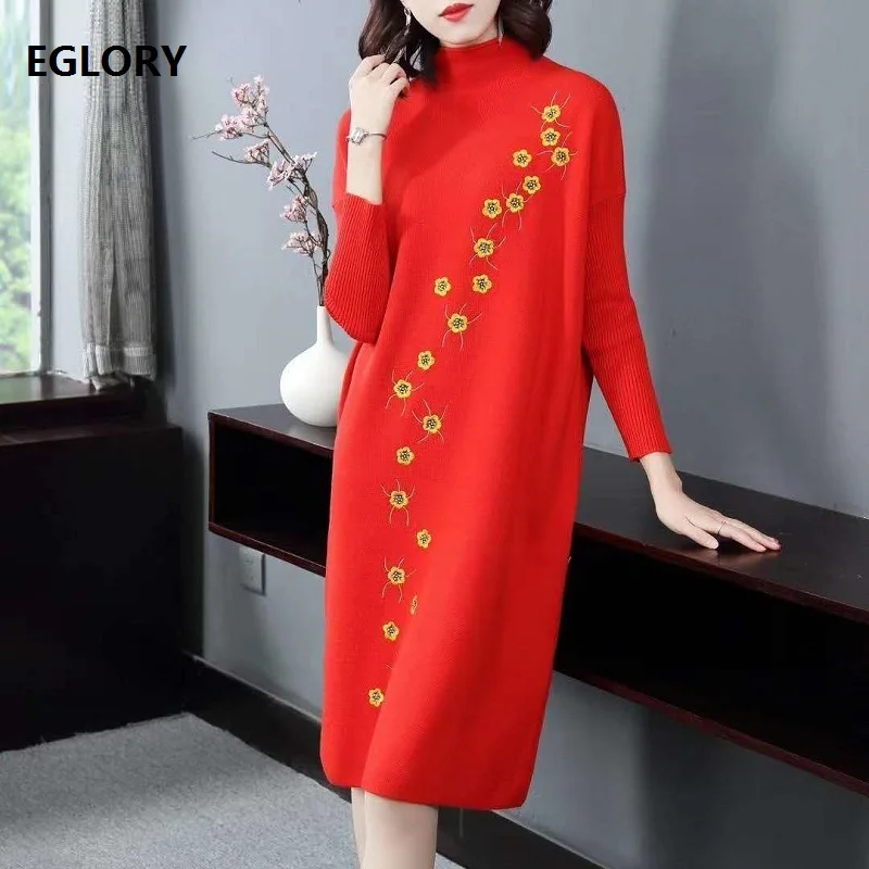 High Quality Sweater Dress 2020 Autumn Winter Knitwear Women Little Floral Embroidery Deco Casual Blue Orange Red Dress Knitted
High Quality Sweater Dress 2020 Autumn Winter Knitwear Women Little Floral Embroidery Deco Casual Blue Orange Red Dress Knitted